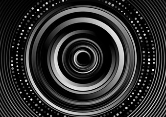 Black white circular lines and dotted lines abstract futuristic tech background. Vector minimal design