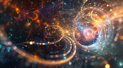 Fototapeta premium Mesmerizing Cosmic Explosion of Glowing Particles in Dreamlike Fractal Universe