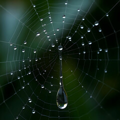 A spider web with water drops on it and a water droplet
