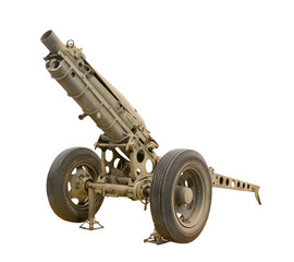 A old ballistic cannon with big black wheels