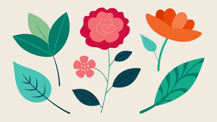 flower and leaf collection vector illustration 