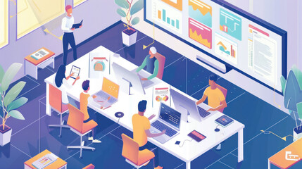 A dynamic entrepreneur team in a high-tech office brainstorming ideas for their startup, using digital tools to strategize and plan their next steps.