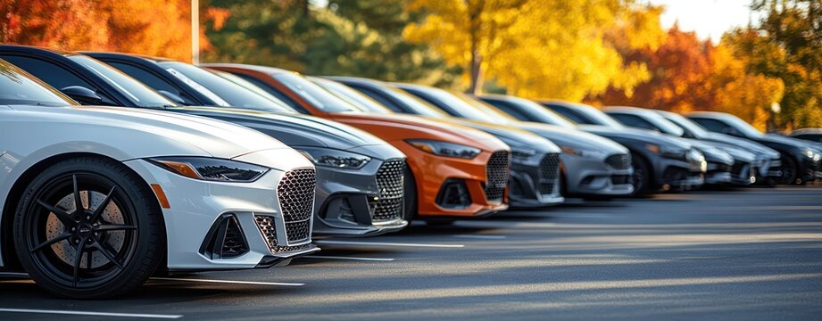 cars lined up in the parking lot,