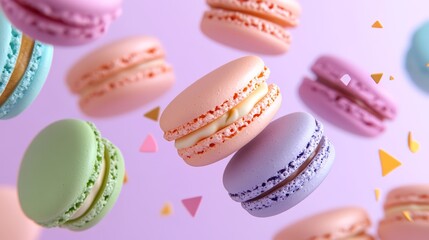 Obraz premium Floating Colorful Macarons with Confetti