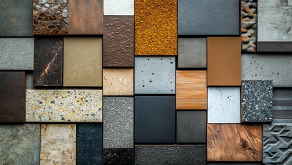 Abstract background of various textures in a tile format.