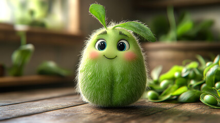 Cute green sprout with a happy face.