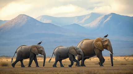 A group of elements walking away.