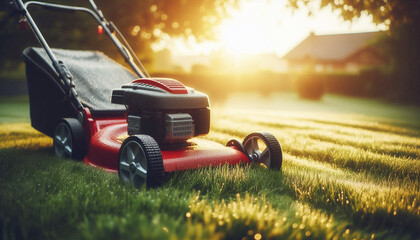 Fototapeta premium lawn mower in the garden