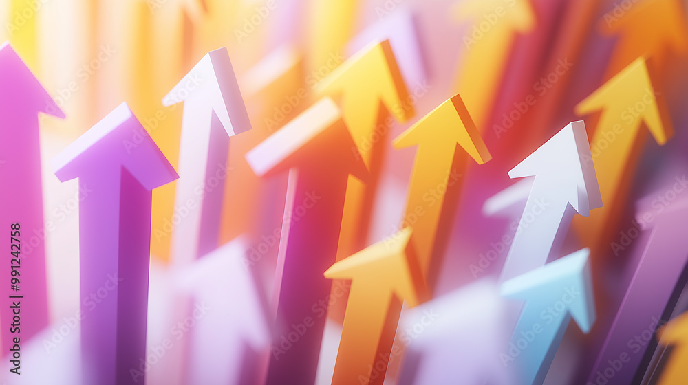 Poster many colorful arrows pointing up representing growth and success