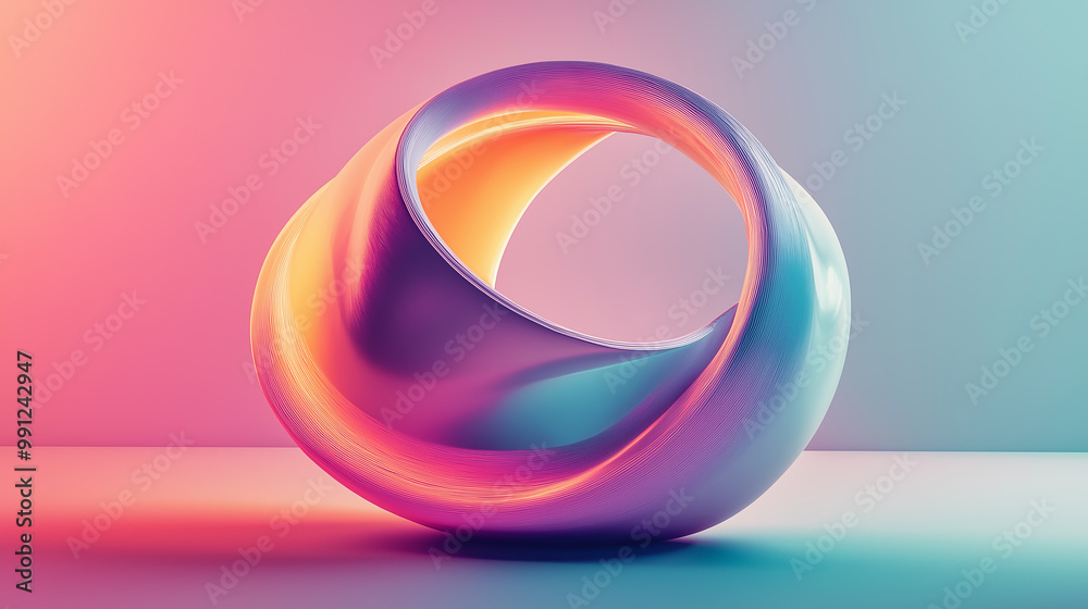 Aufkleber Abstract 3d shape with vivid colors on gradient background