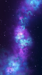 space nebula blue and purple clouds, shiny glowing stars, starry night  sky vertical wallpaper
