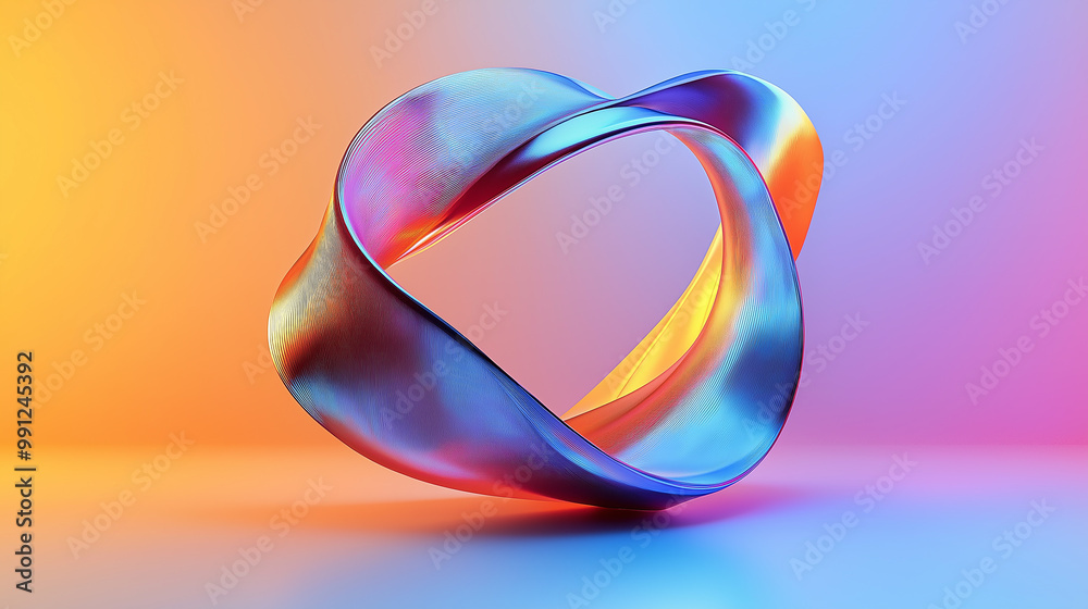 Aufkleber Abstract metallic shape hovering over colorful background