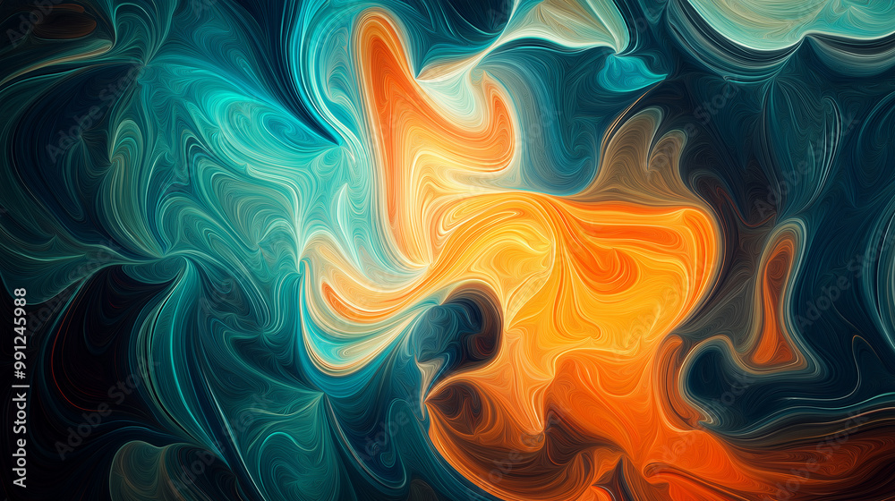 Aufkleber Abstract orange and teal swirls creating dynamic background texture