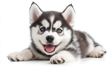 Obraz premium cute husky dog laying isolated on white background
