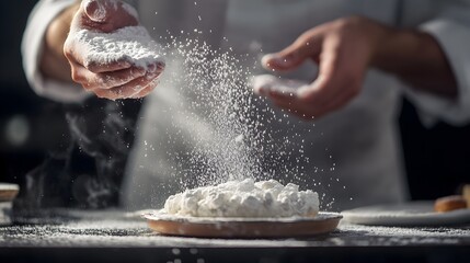 Fototapeta premium Hands of Professional Chef Preparing Homemade Pastry Dough for Baking in Rustic Kitchen