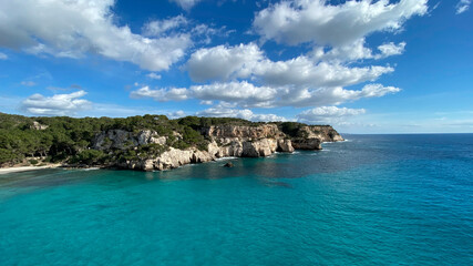 Naklejka premium view of the Mediterranean sea with a mountain and the sky with clouds