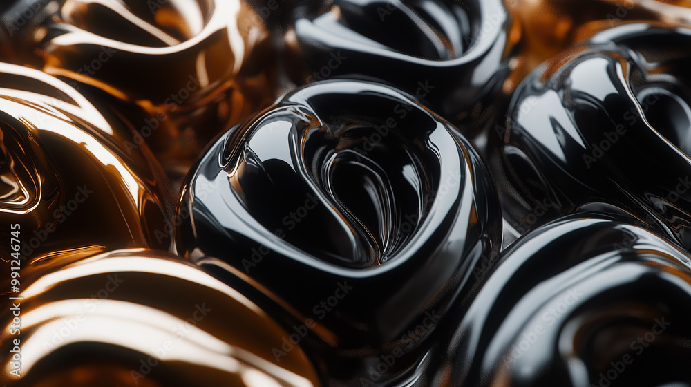 Poster Abstract background with black and gold wavy shapes forming a pattern