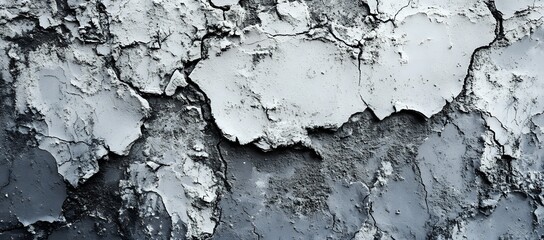 Obraz premium Abstract texture of cracked and peeling paint, in grayscale, with a hint of blue.
