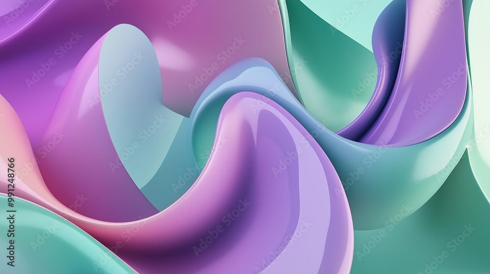 Poster Abstract pastel shapes flowing and intertwining