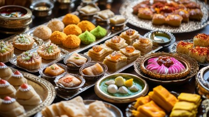 Diwali Feast and Delicacies: Traditional Indian Sweets, Savory Dishes, and Festive Table Settings