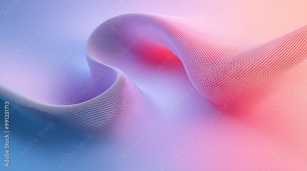 Fototapete abstract wavy mesh structure flowing across gradient background