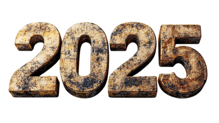 old golden number 2025 on transparent background, white background, happy new year