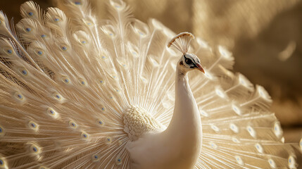 White peacock showing off beautiful feathers © Andres Mejia