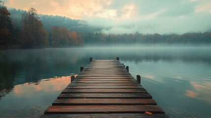 serene wooden pier on a peaceful lake providing a scenic view of the water and horizon perfect for a quiet retreat and connection with nature