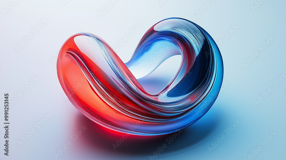 Poster abstract red and blue glass shape on gradient background