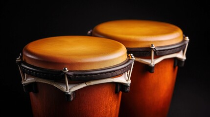 Obraz premium Two Brown Leather Drumhead on Black Background