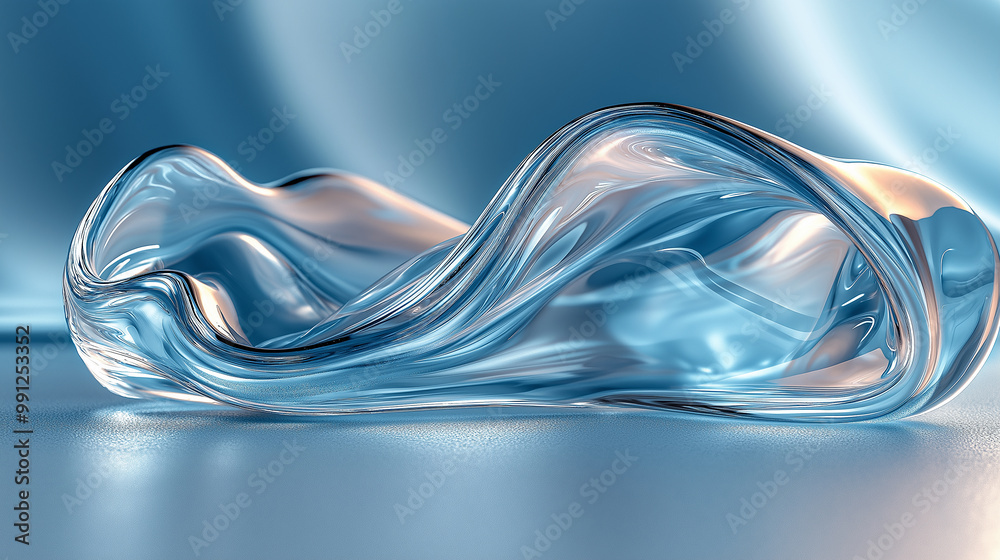 Aufkleber abstract glass shape forming wavy pattern on blue background