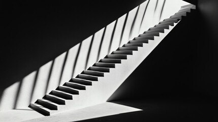 Naklejka premium The interplay of light and shadow on a set of stairs, where the contrast creates an abstract and dynamic composition.