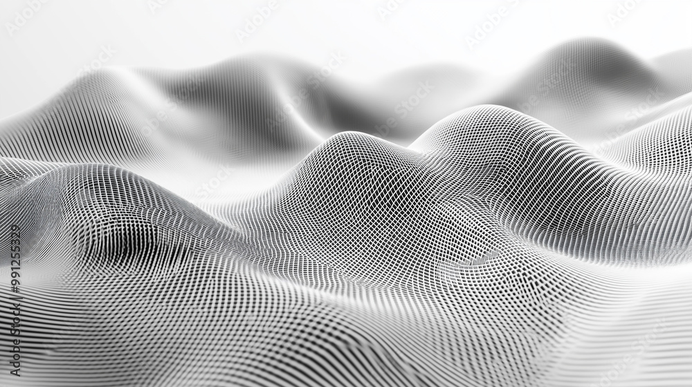Poster abstract white digital landscape forming from grid pattern
