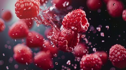 Fresh raspberry fruit with water splash