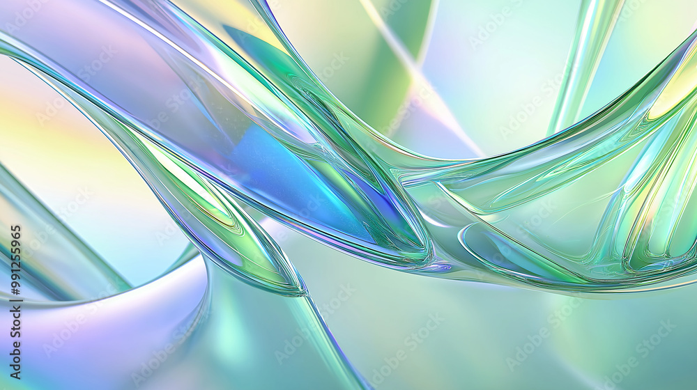 Aufkleber Abstract background with iridescent transparent wavy shapes flowing in space