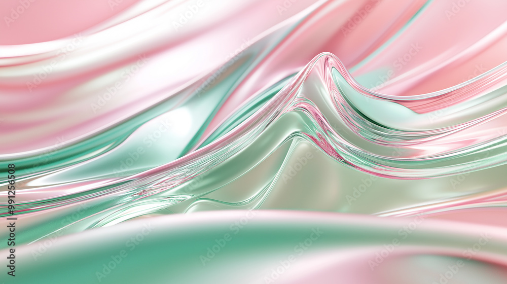 Poster abstract pink and green wavy background flowing in 3d