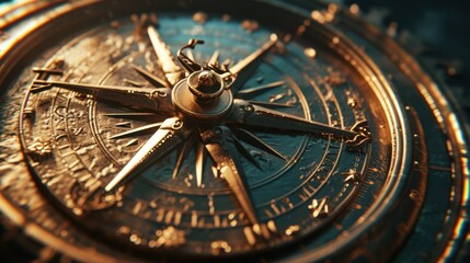 Obraz premium Closeup of a compass showcasing the word compass and features
