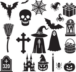 Halloween Themed Vector Silhouettes for Illustrations