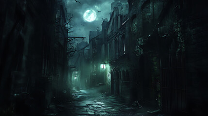 Eerie Dark Alley with Flickering Streetlights