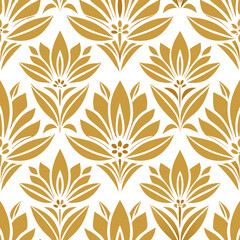 Design a seamless pattern with geometric floral illustrations in gold and white