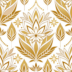 Design a seamless pattern with geometric floral illustrations in gold and white