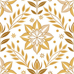 Design a seamless pattern with geometric floral illustrations in gold and white