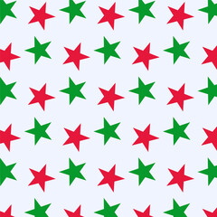 Seamless pattern with stars in red and green isolated on white.Christmas repeat pattern.Vector graphic shape background.