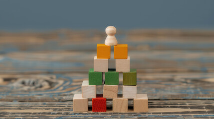 Wooden Blocks Population Pyramid, a vibrant display of demographic data using wooden blocks to illustrate age distribution and population trends in a tactile format.