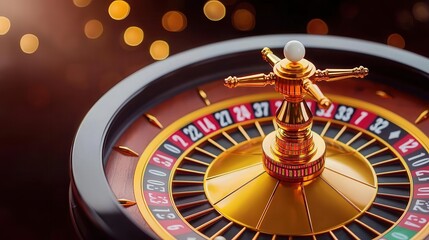 Close-up of an elegant roulette wheel with vibrant colors and a soft bokeh background, symbolizing luck and gambling.
