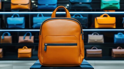 Fototapeta premium Stylish Orange Backpack in Modern Display Setting