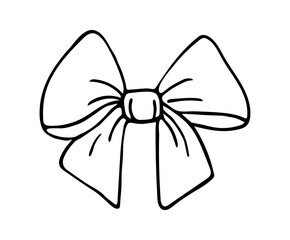 Bow, vector handmade drawing of a festive bow on a white background, a beautiful element for decorating holiday design, gift and coloring, linear drawing