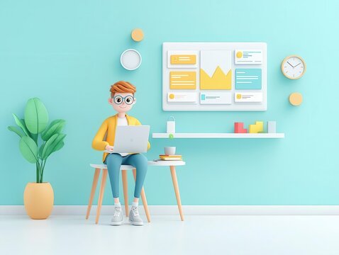 Digital marketer optimizing a retargeting campaign, ad performance dashboard, 3D illustration