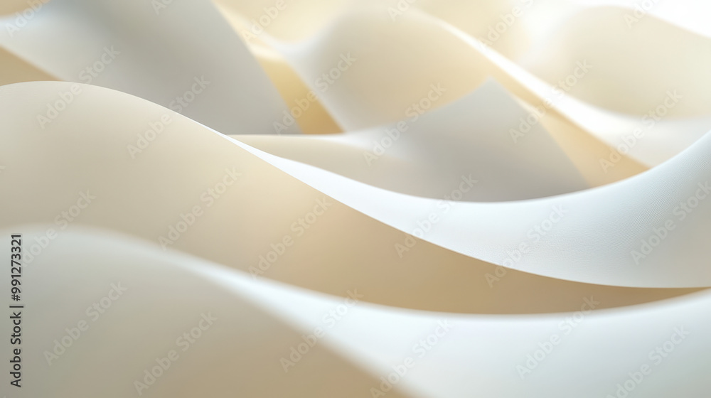 Poster white waves are flowing on an abstract surface creating soft shadows and a minimalist design
