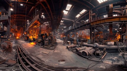 Naklejka premium Industrial Interior: A Glimpse into a Steel Mill